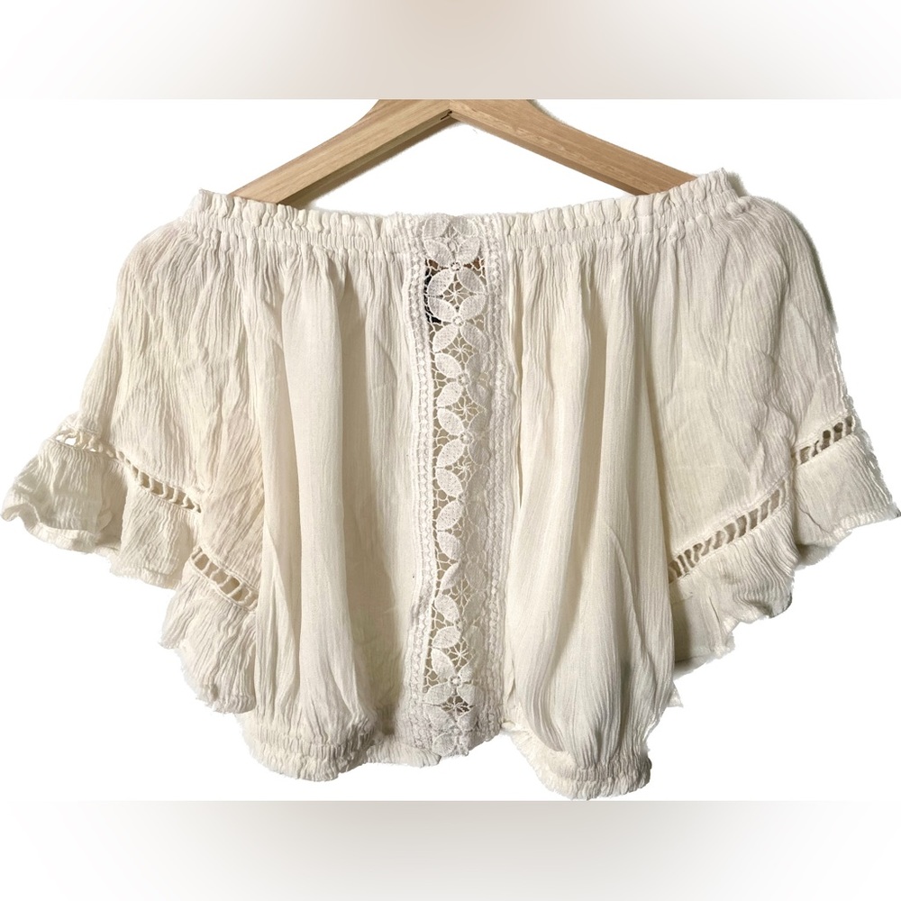 H&M Crochet Bohemian Peasant White Off Shoulder Crop Top
